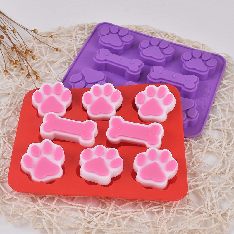 Cozihom Puppy Dog Paw and Bone 2 in 1 Silicone Molds, Food Grade, for Chocolate, Candy, Pudding, Jelly, Dog Treats. 5 Packs - Image 3